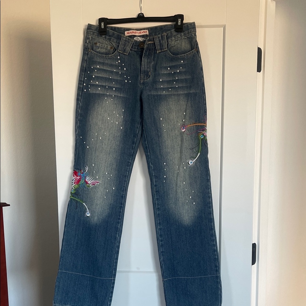 Magnet Jeans Blue Jeans with Floral Embroidery
